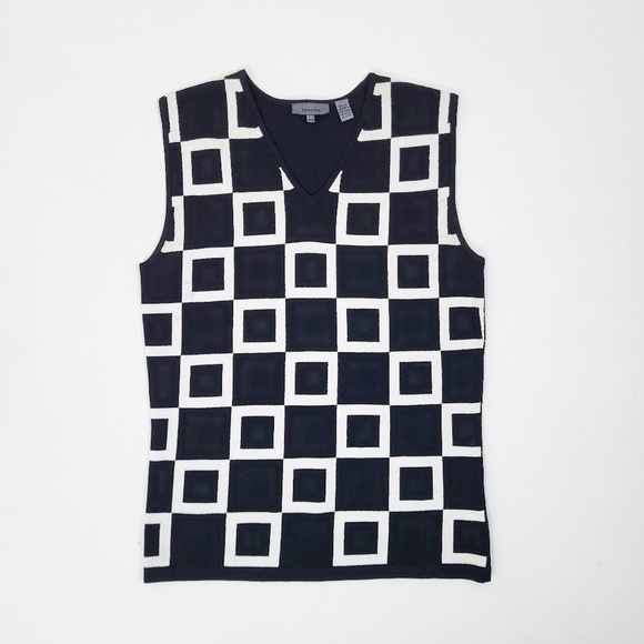 Geometric Tank Top Sleeveless Abstract V-neck Squares Mid Century Mod MCM - Picture 1 of 9